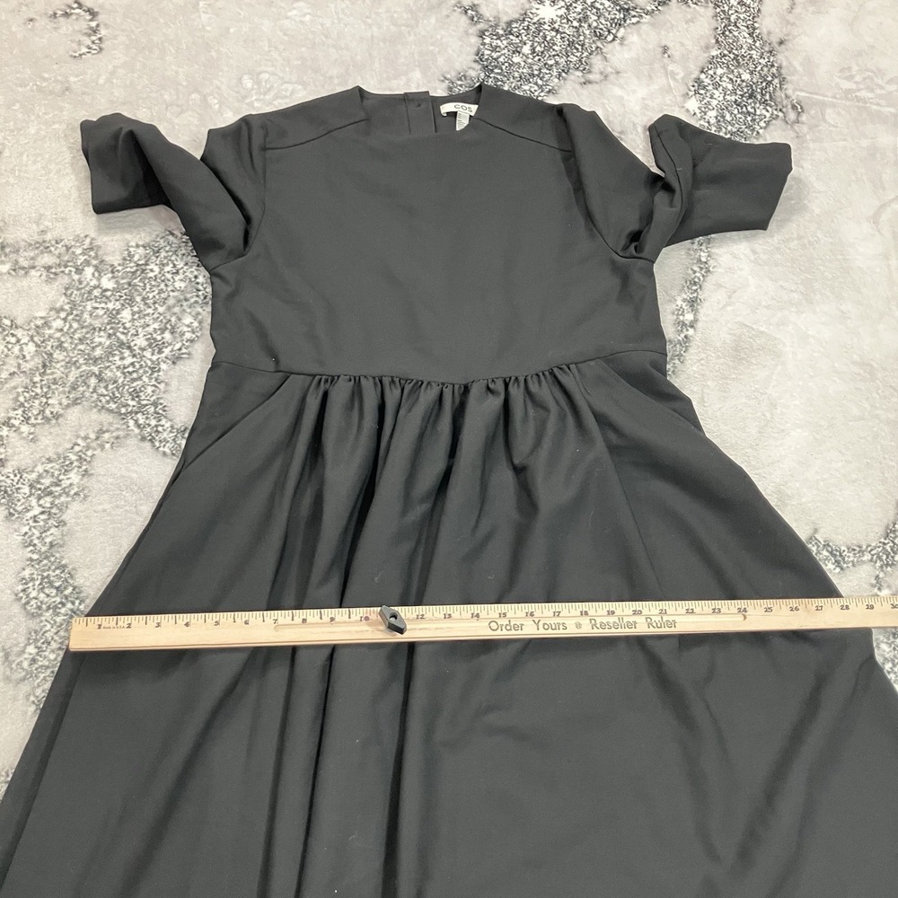 COS Black Gathered Waist Midi Dress 3/4 Sleeve Minimalist A-Line Women's US 4 - Picture 6 of 14